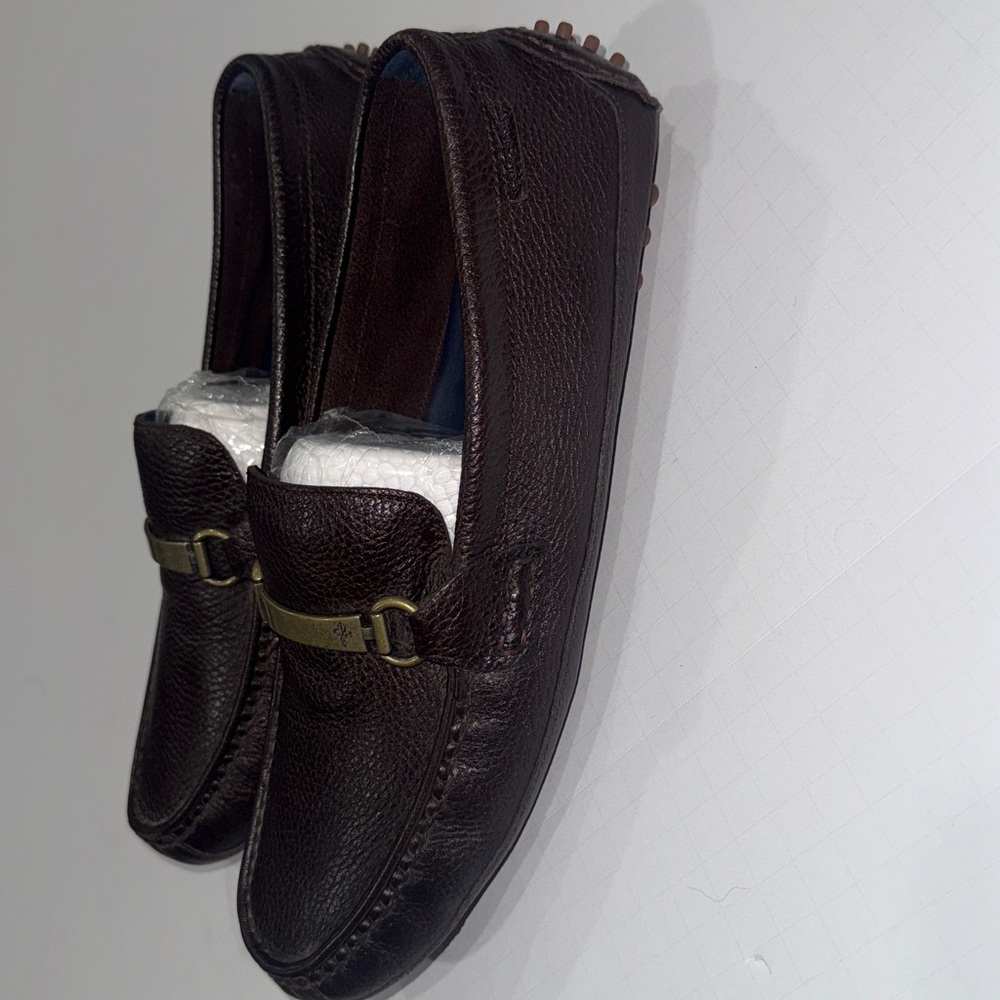 Cole Haan Dark Brown Leather Loafers with Brass Accents